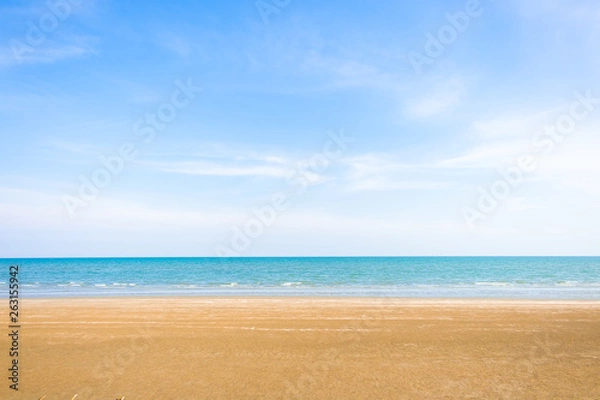 Obraz Abstract beach background. Yellow sand, blue sky and calm tropical beach landscape.Exotic nature concept.Location Satheep Thailand