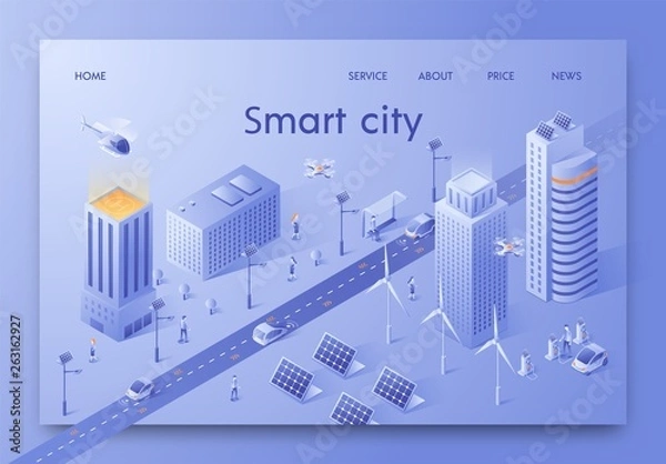 Obraz Vector Illustration Written Smart City Isometric.