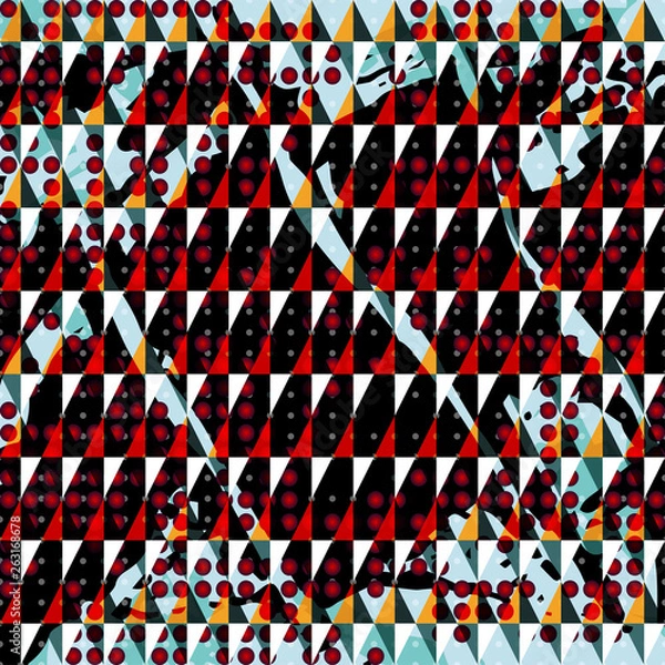 Fototapeta Small circles and triangles on a dark background geometric abstract pattern