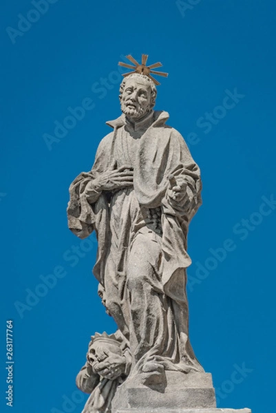 Fototapeta Decorative facade sculptures at Jesuit church of St. Ignatius of Loyola at Charles Square in Prague, Czech Republic