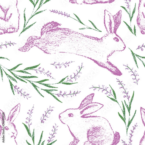Obraz Bunnies Among the Heather Seamless Repeat Pattern