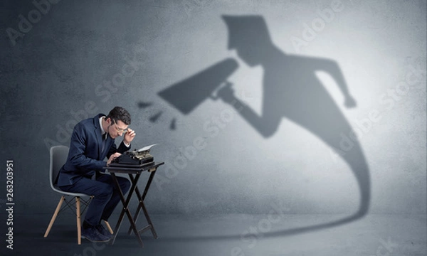 Fototapeta Hard working businessman shadow yelling to himself concept
