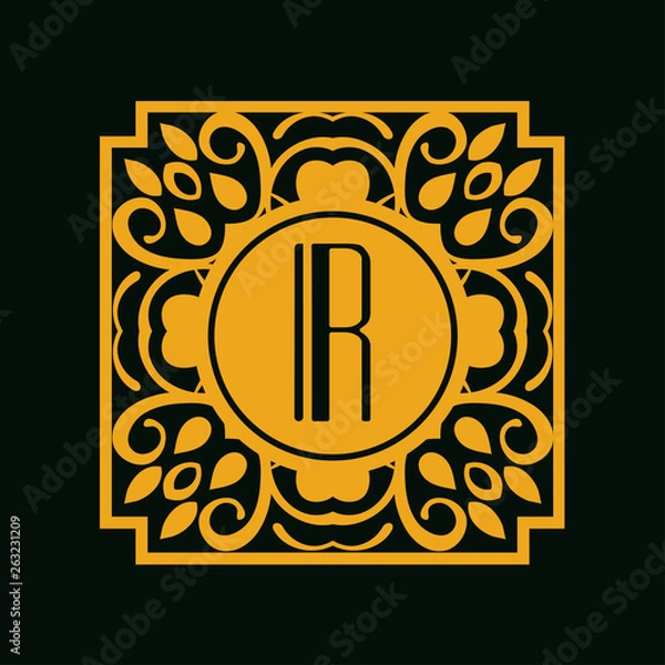 Obraz Vector vintage modern art deco emblem with monogram