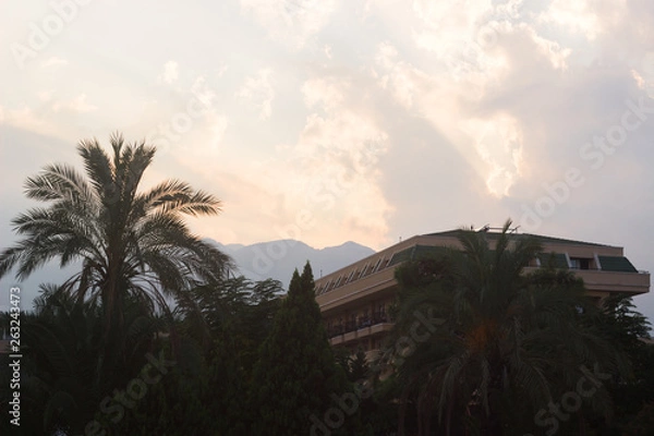 Obraz View of sky, mountains and buildings. Kemer, Turkey. Antalya coast