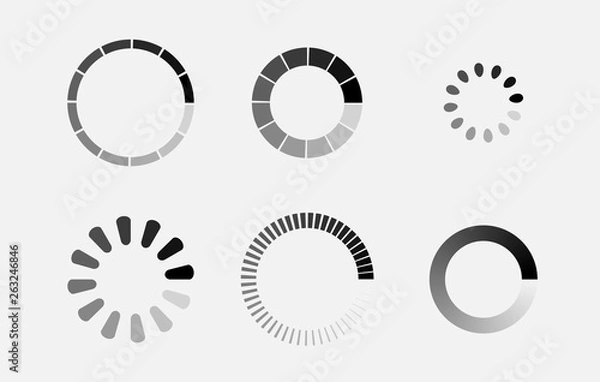 Fototapeta Loader icon vector circle button. Load sign symbol progress bar for upload download round process. Vector illustration. 