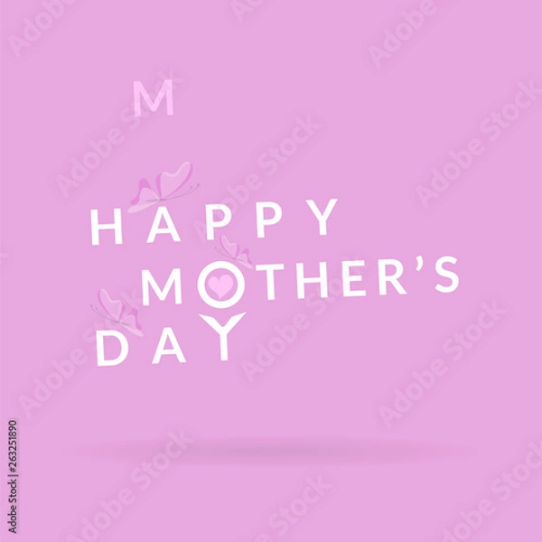 Fototapeta Happy Mothers Day lettering with heart, butterflies and flower