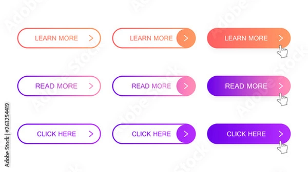 Fototapeta Set of modern material style buttons. Different gradient colors. Modern vector illustration flat style