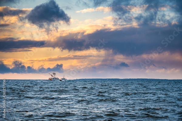 Obraz Lobster fishing boat scenery of Canada's Atlantic coast with a beautiful sky.