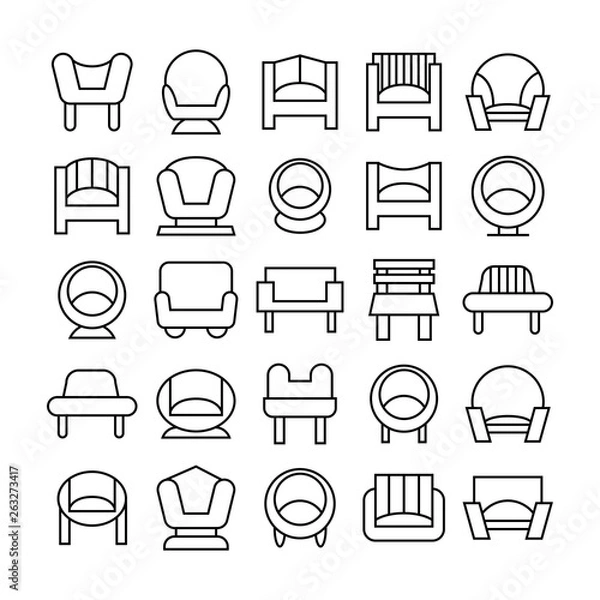 Fototapeta sofa icons set, line design