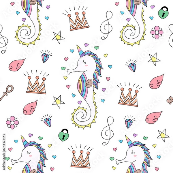 Obraz Seamless pattern cute unicorn cartoon hand drawn style.vector and illustration
