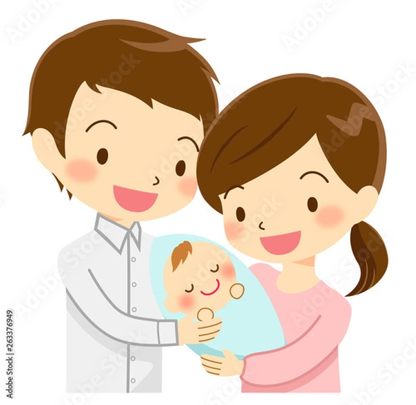 Obraz 赤ちゃんを抱く夫婦　家族