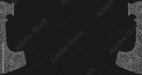 Fototapeta Men Viking Rune. Thor Hammer Amulet. Hammer Scandinavian Odin Symbol. Knot Necklace. Metal Chain Double Side.