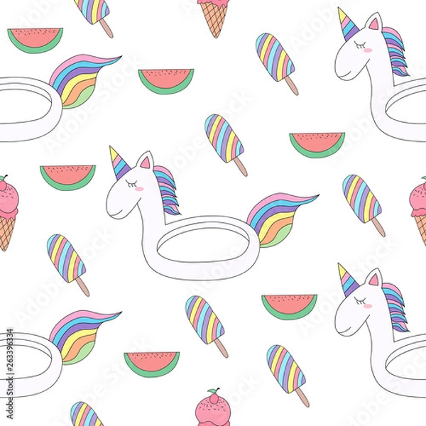 Fototapeta Seamless pattern cute unicorn cartoon hand drawn style.vector and illustration