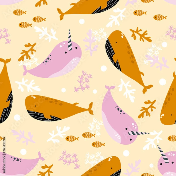 Obraz seamless pattern with whale and swordfish - vector illustration, eps