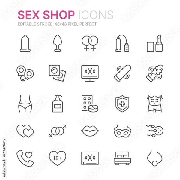 Obraz Collection of sex shop related line icons. 48x48 Pixel Perfect. Editable stroke