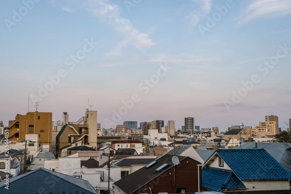 Obraz 東京　品川区の都市風景と夕方の空５