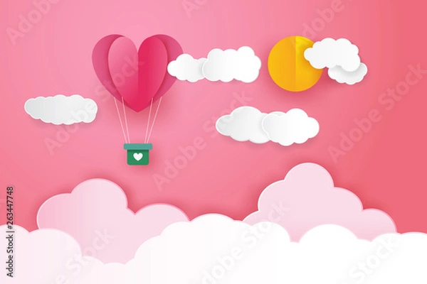 Fototapeta valentines day background with hearts and clouds