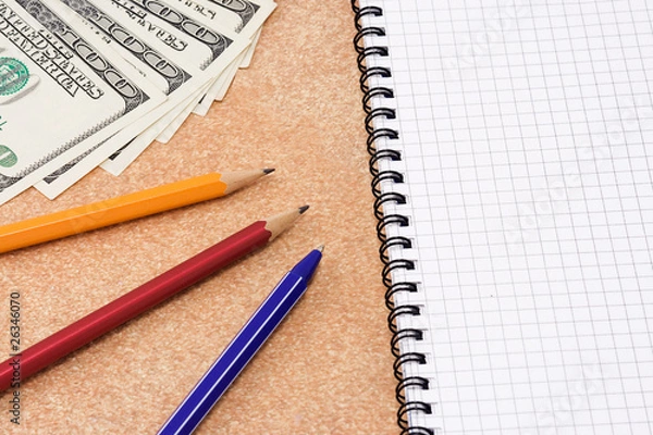 Obraz pens, pad and dollars