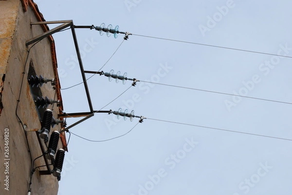 Obraz Old electric pole and wires