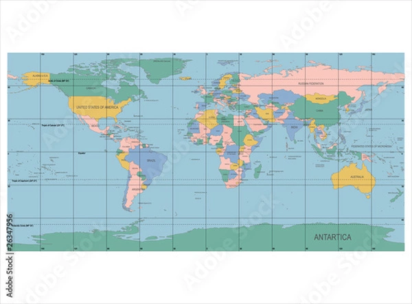 Obraz Detailed World Map with Names of Countries, vector isolated by g