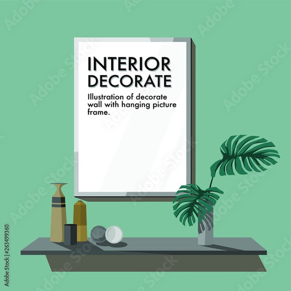 Obraz Green wall decorate with shelf and frame vector.