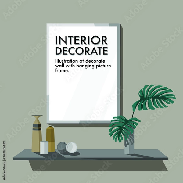 Obraz Grey wall decorate with shelf and frame vector.