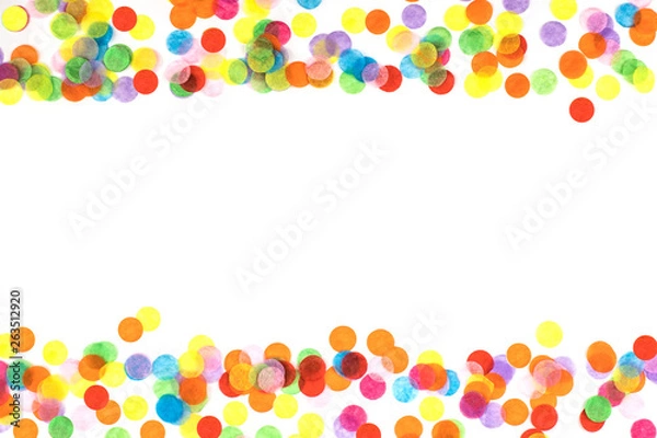 Fototapeta Multicolored confetti frame isolated on white background.