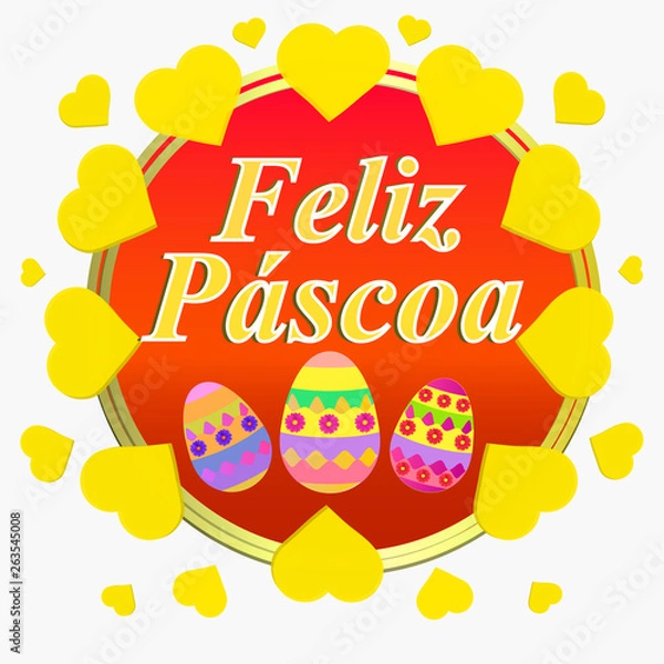 Obraz Bright background Happy Easter. Colorful Happy Easter greeting card. Easter illustration with calligraphic greeting .