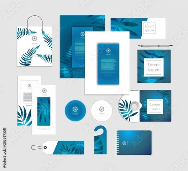 Fototapeta Corporate identity. Tropical leaves luxury concept. vector