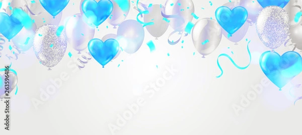 Fototapeta Happy Birthday design balloons Flying for Party greeting card, poster or banner with realistic