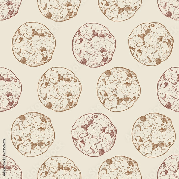 Fototapeta Chocolate chip cookie, Seamless pattern vector.