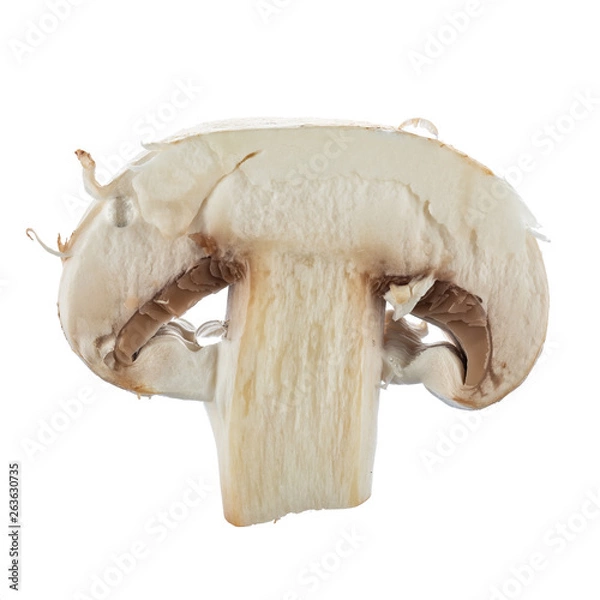 Fototapeta Fresh button mushrooms in a cut isolated on white. 100-percent sharpness.