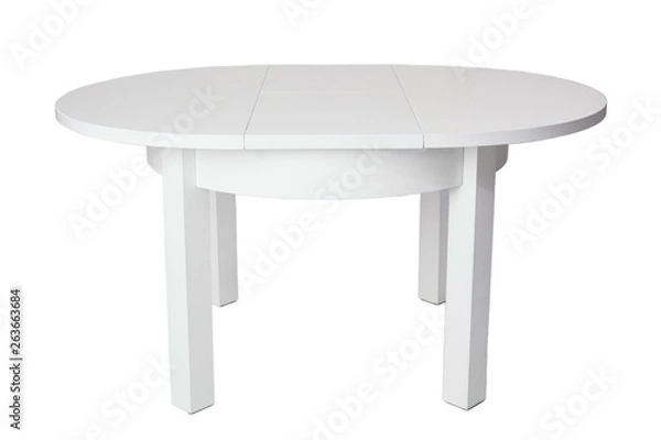Fototapeta Elegant white table with clipping path. White table isolated on a white background. Kitchen dining table.