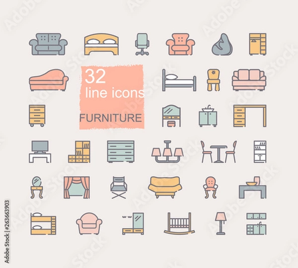 Fototapeta Line furniture icons set. Collection of vector icons