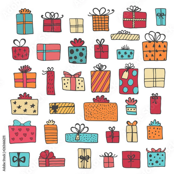 Obraz Hand drawn gift boxes set vector set