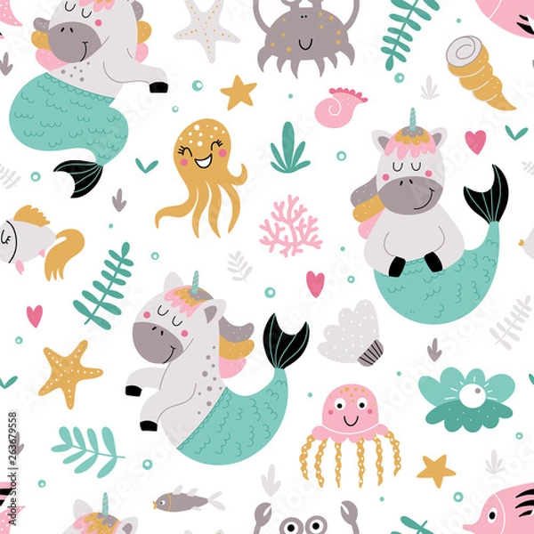 Obraz Children seamless background with unicorns