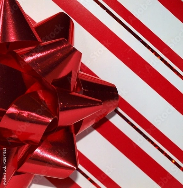 Obraz Holiday Wrapping paper with red bow.