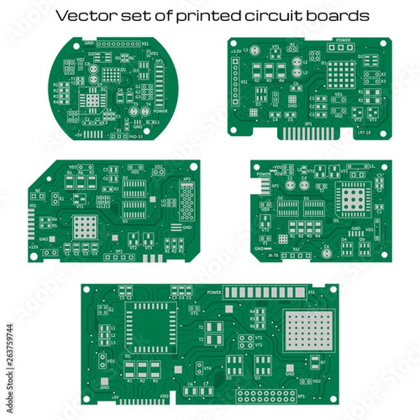 Obraz Vector set of detailed printed circuit boards