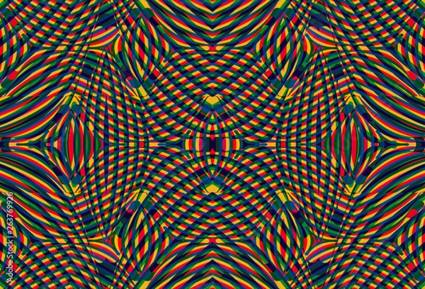 Fototapeta Color seamless pattern with hypnotic trance texture. Multicolored glitched background. Op art unique bright kaleidoscope. Psychedelic trippy art.