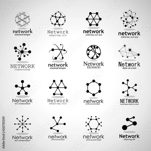 Fototapeta Network Technology Logo Set. Vector Illustration Of Network Icon Isolated On Gray Background. Collection For Marketing Logo Template, Social Icon, Sign, Symbol And Apps Design. Business Concept