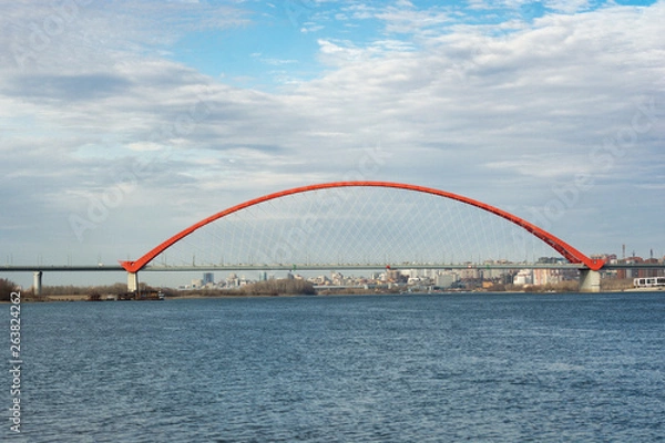Obraz Red road bridge across the river
