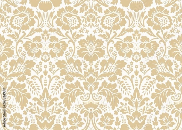 Fototapeta Vector seamless damask gold patterns. Rich ornament, old Damascus style gold pattern