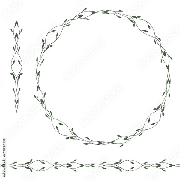 Fototapeta Vector floral frame. Round hand drawn floral frames on white background. Design elements for wedding cards, prints, greeting cards