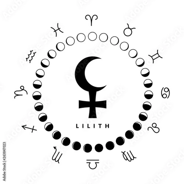 Fototapeta Astrologic symbol of lilith or black moon isolated on white