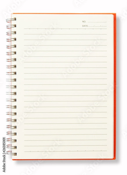 Fototapeta Red cover note book open blank page isolate on white background