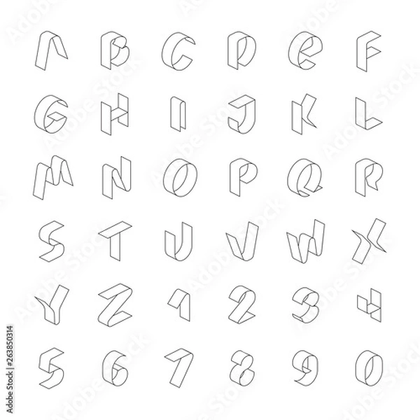 Fototapeta Vector 3d line Isometric fonts alphabet, letter Design abc typography set, sign, typographic, geometric, logos