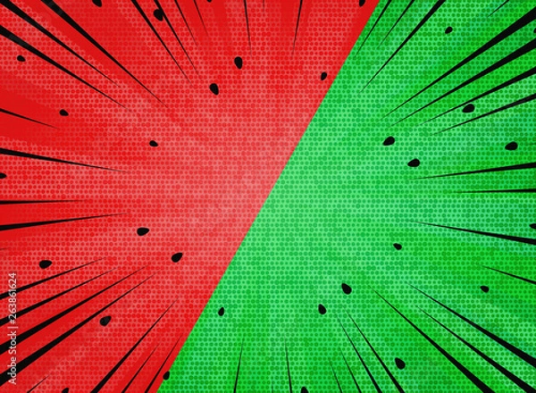 Fototapeta Abstract sun burst  contrast watermelon red and green colors background. illustration vector eps10