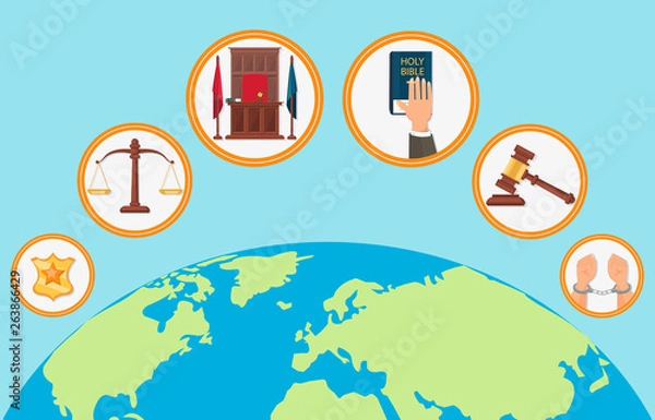 Obraz Judicial System Symbols Flat Vector Illustration