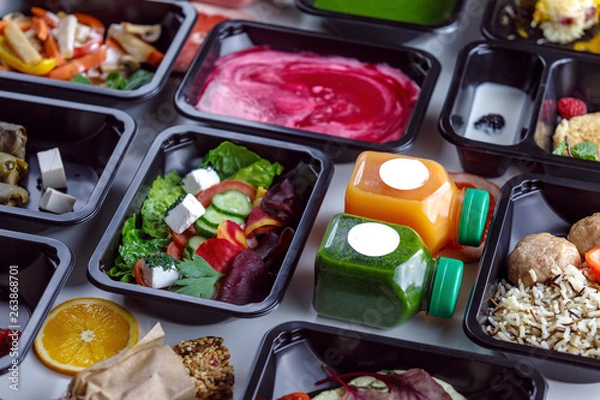Fototapeta Delivery of proper nutrition in individual packaging set.