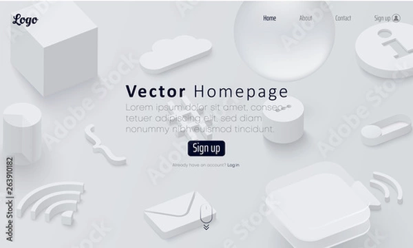 Obraz Grey web homepage template with icons and abstract internet symbols.